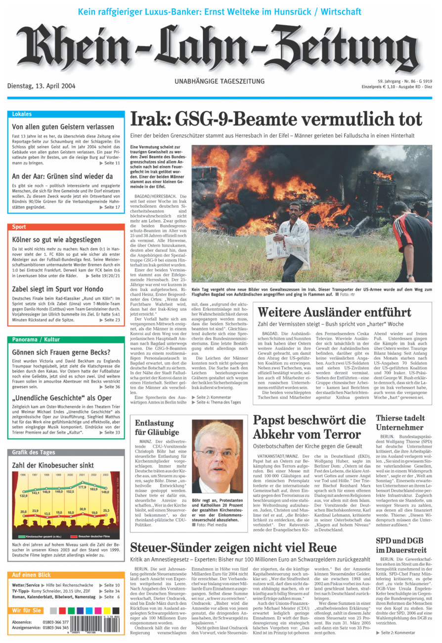 Rhein-Lahn-Zeitung Diez (Archiv) vom Dienstag, 13.04.2004