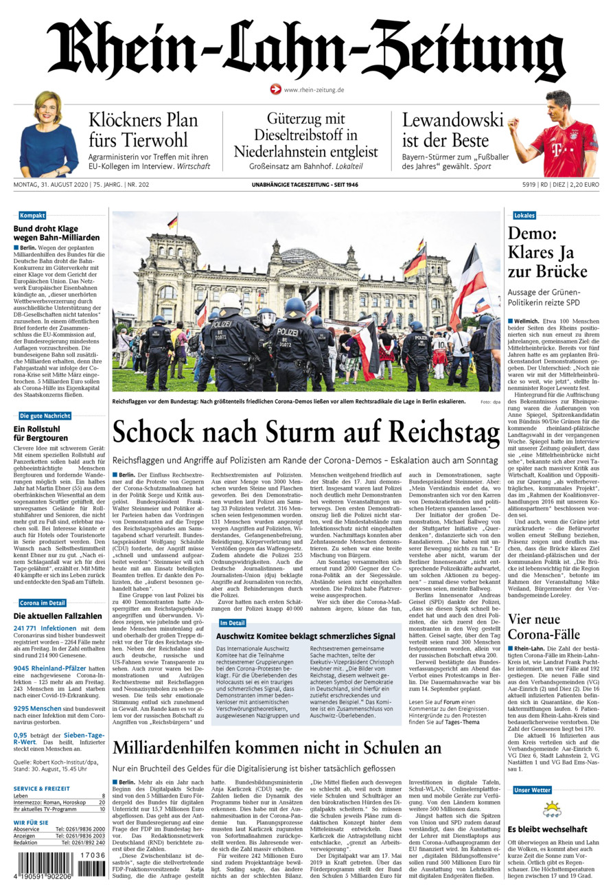 Rhein-Lahn-Zeitung Diez (Archiv) vom Montag, 31.08.2020