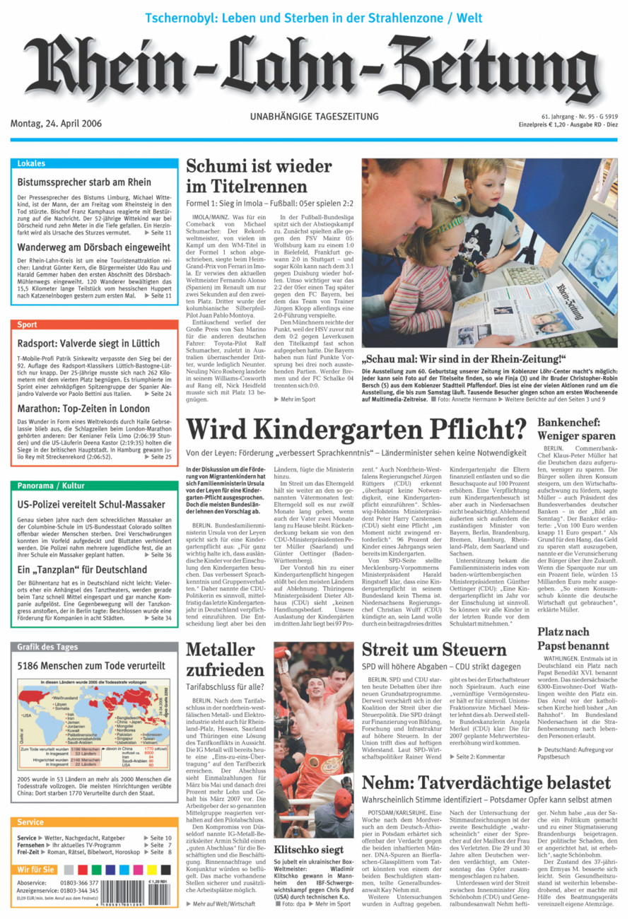 Rhein-Lahn-Zeitung Diez (Archiv) vom Montag, 24.04.2006