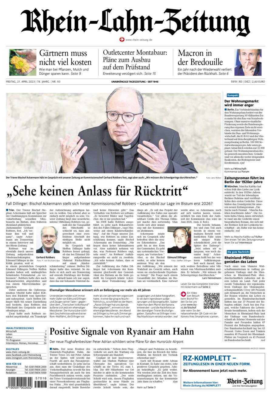 Rhein-Lahn-Zeitung Diez (Archiv) vom Freitag, 21.04.2023