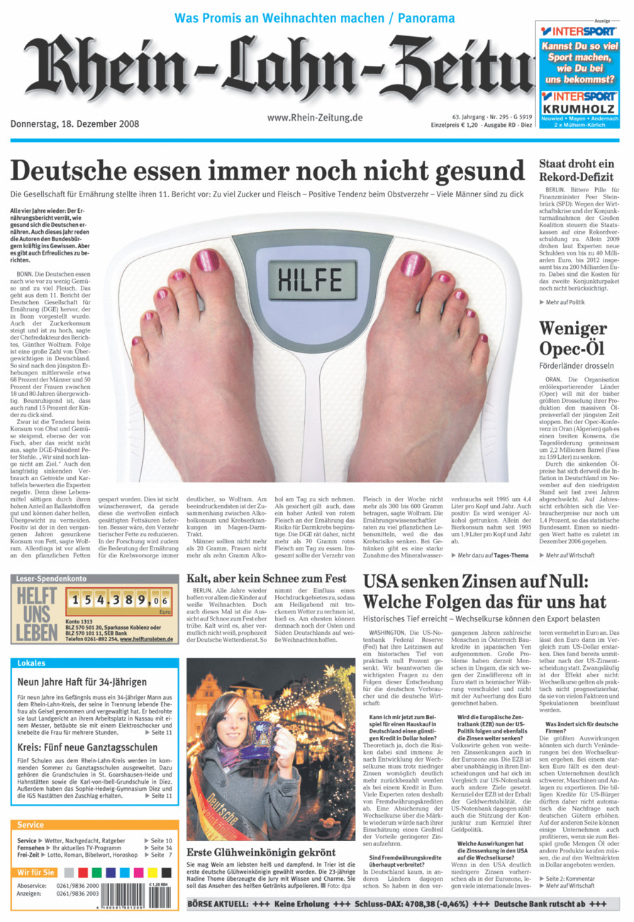 Rhein-Lahn-Zeitung Diez (Archiv) vom Donnerstag, 18.12.2008