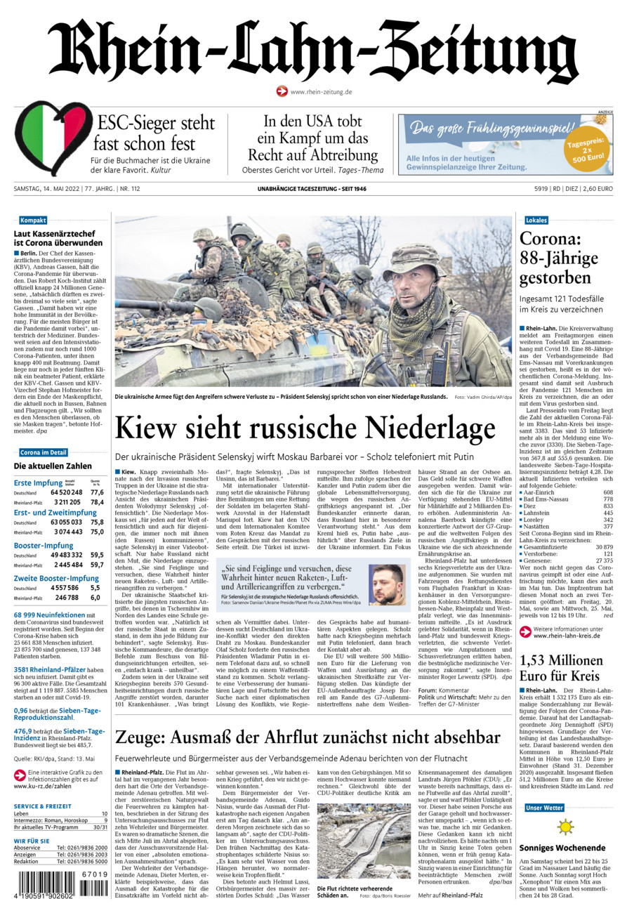 Rhein-Lahn-Zeitung Diez (Archiv) vom Samstag, 14.05.2022