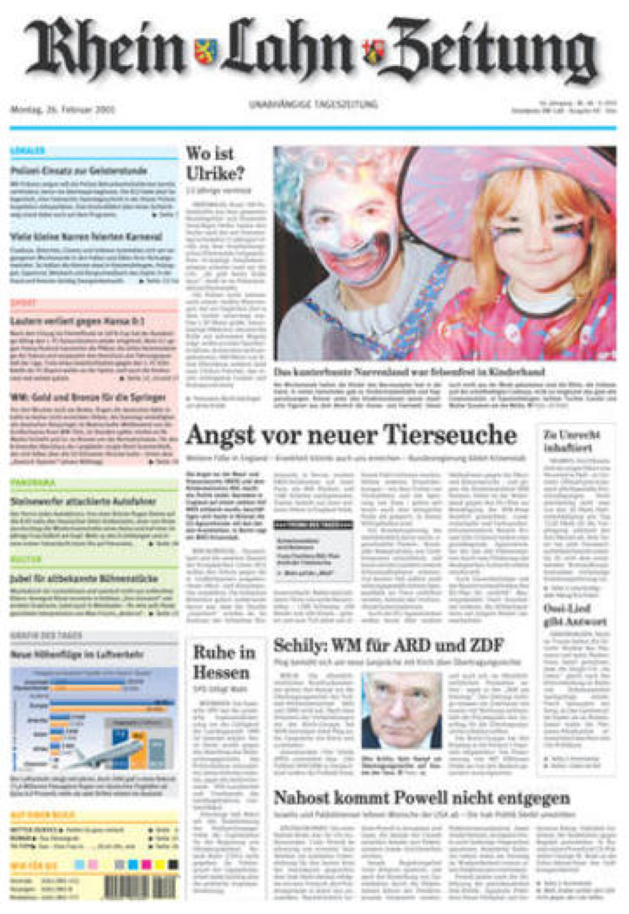 Rhein-Lahn-Zeitung Diez (Archiv) vom Montag, 26.02.2001