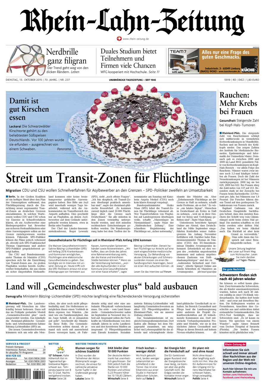 Rhein-Lahn-Zeitung Diez (Archiv) vom Dienstag, 13.10.2015