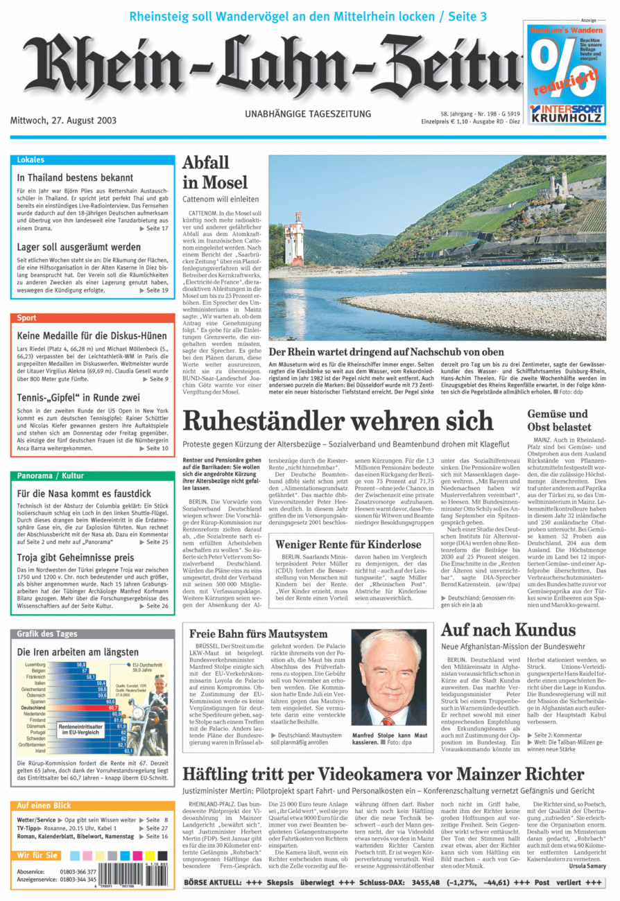 Rhein-Lahn-Zeitung Diez (Archiv) vom Mittwoch, 27.08.2003