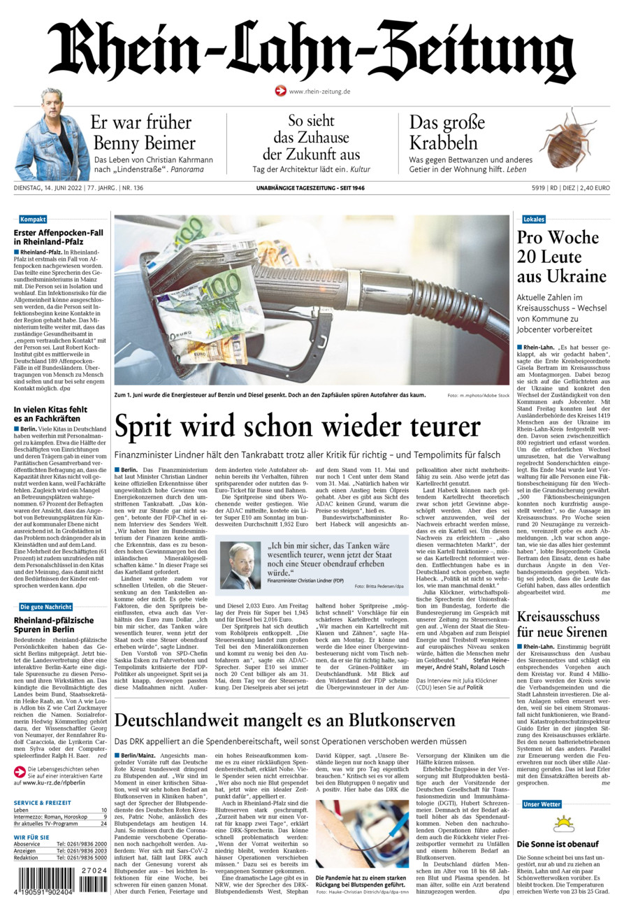 Rhein-Lahn-Zeitung Diez (Archiv) vom Dienstag, 14.06.2022