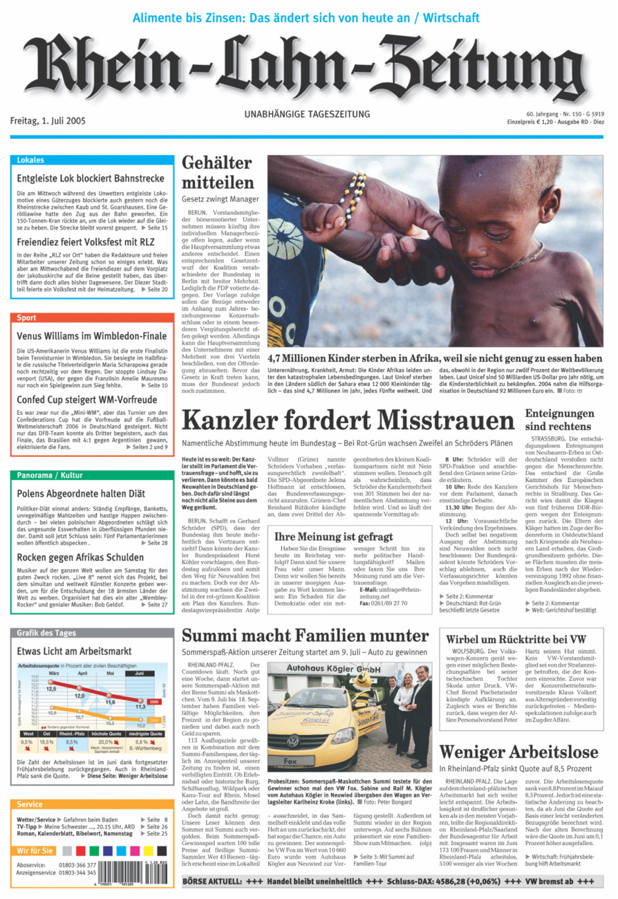 Rhein-Lahn-Zeitung Diez (Archiv) vom Freitag, 01.07.2005