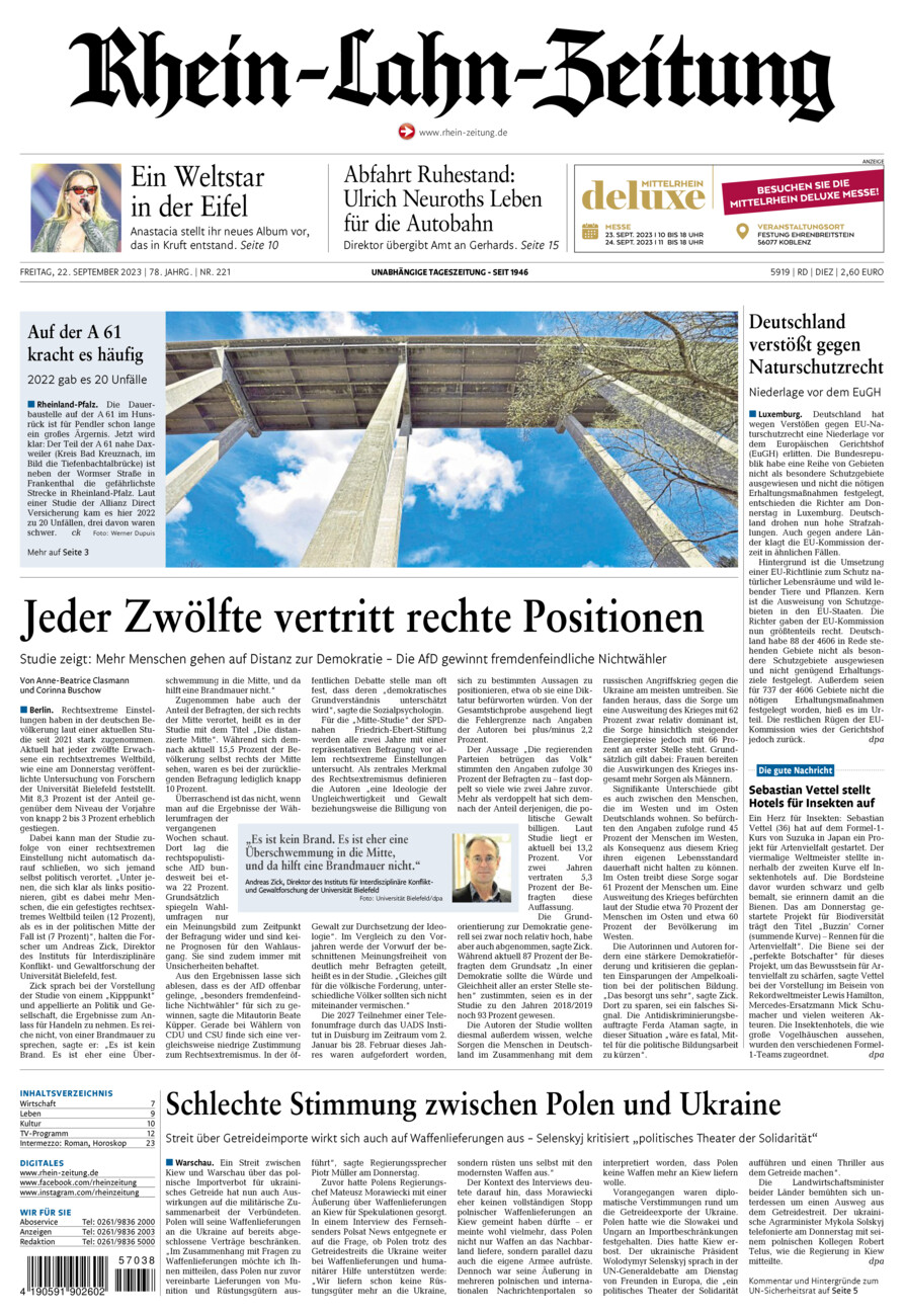 Rhein-Lahn-Zeitung Diez (Archiv) vom Freitag, 22.09.2023