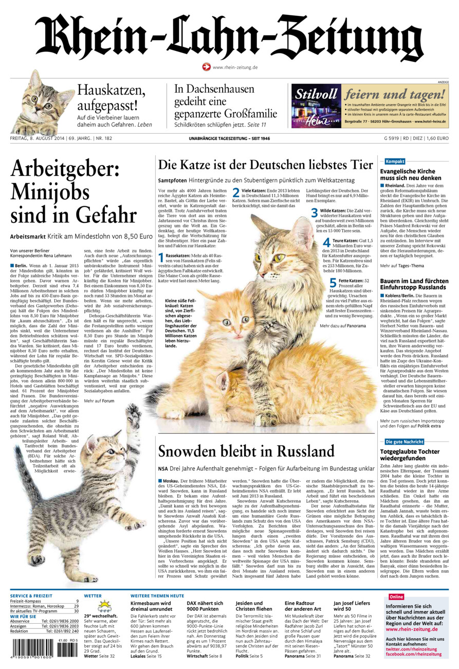 Rhein-Lahn-Zeitung Diez (Archiv) vom Freitag, 08.08.2014