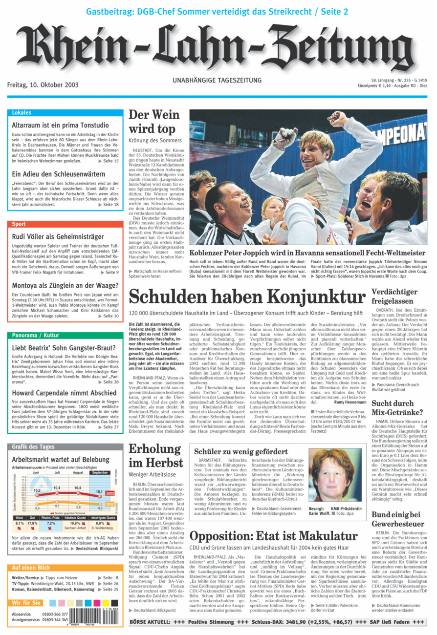 Rhein-Lahn-Zeitung Diez (Archiv) vom Freitag, 10.10.2003
