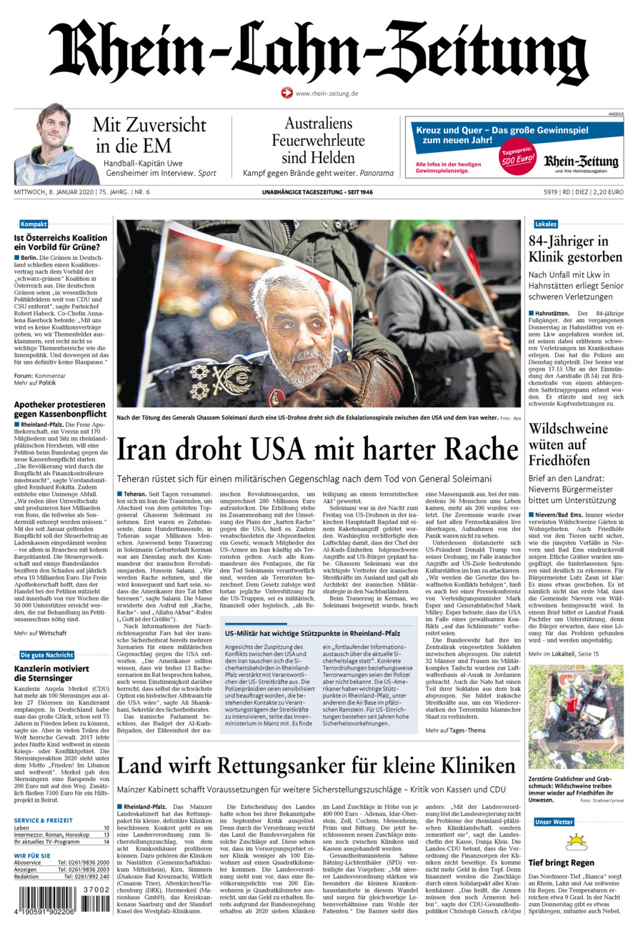 Rhein-Lahn-Zeitung Diez (Archiv) vom Mittwoch, 08.01.2020