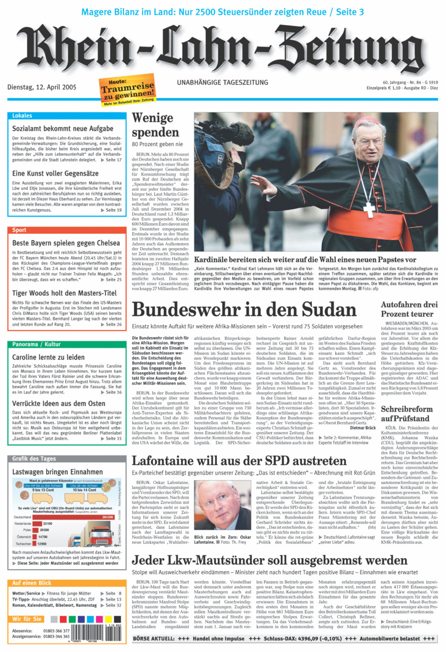 Rhein-Lahn-Zeitung Diez (Archiv) vom Dienstag, 12.04.2005