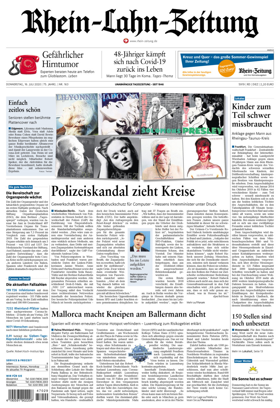 Rhein-Lahn-Zeitung Diez (Archiv) vom Donnerstag, 16.07.2020