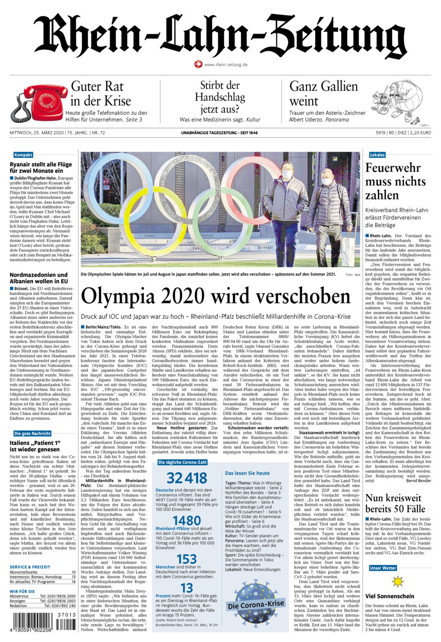 Rhein-Lahn-Zeitung Diez (Archiv) vom Mittwoch, 25.03.2020