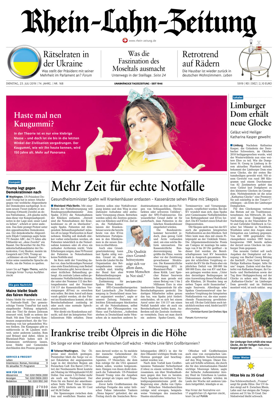 Rhein-Lahn-Zeitung Diez (Archiv) vom Dienstag, 23.07.2019