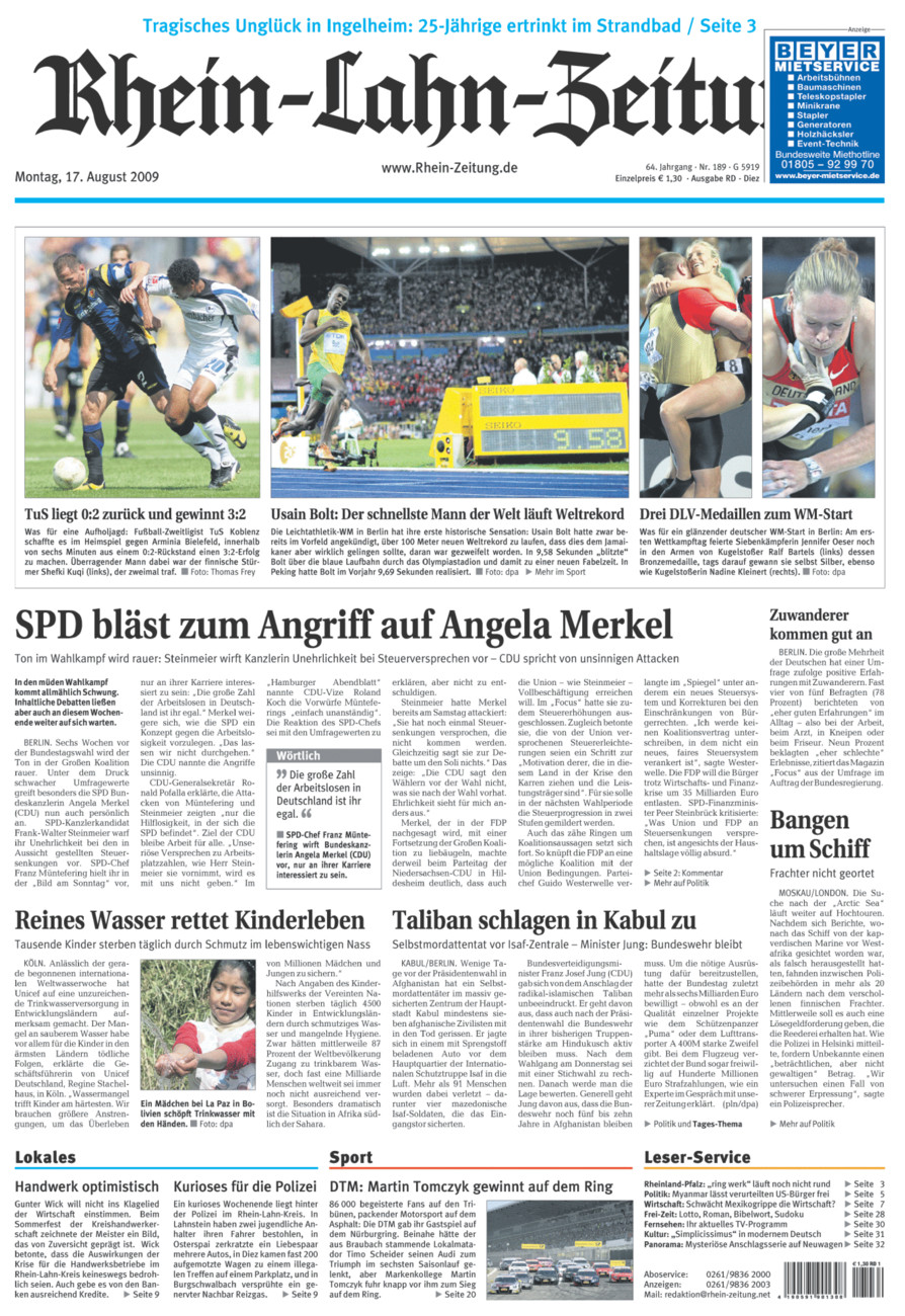 Rhein-Lahn-Zeitung Diez (Archiv) vom Montag, 17.08.2009