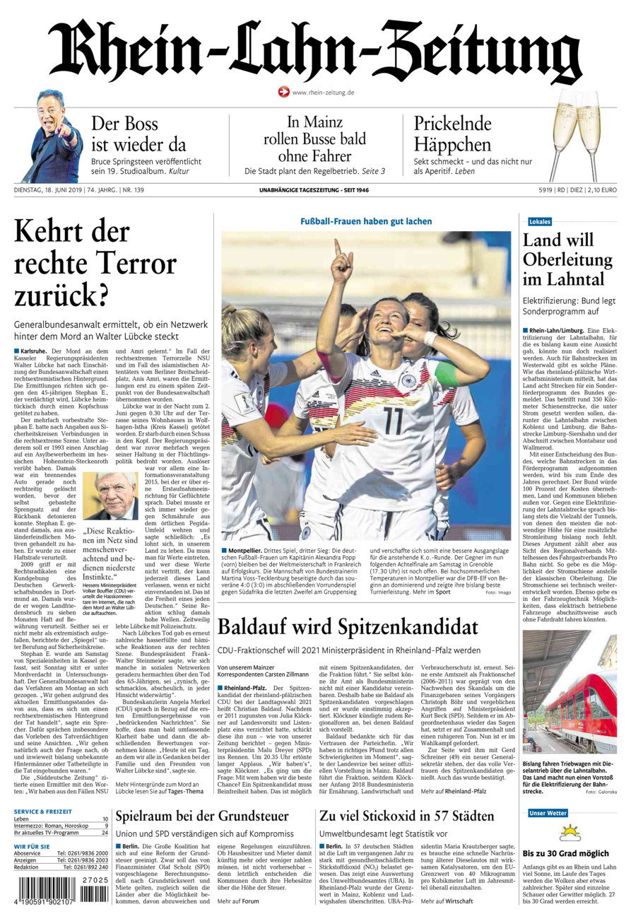 Rhein-Lahn-Zeitung Diez (Archiv) vom Dienstag, 18.06.2019
