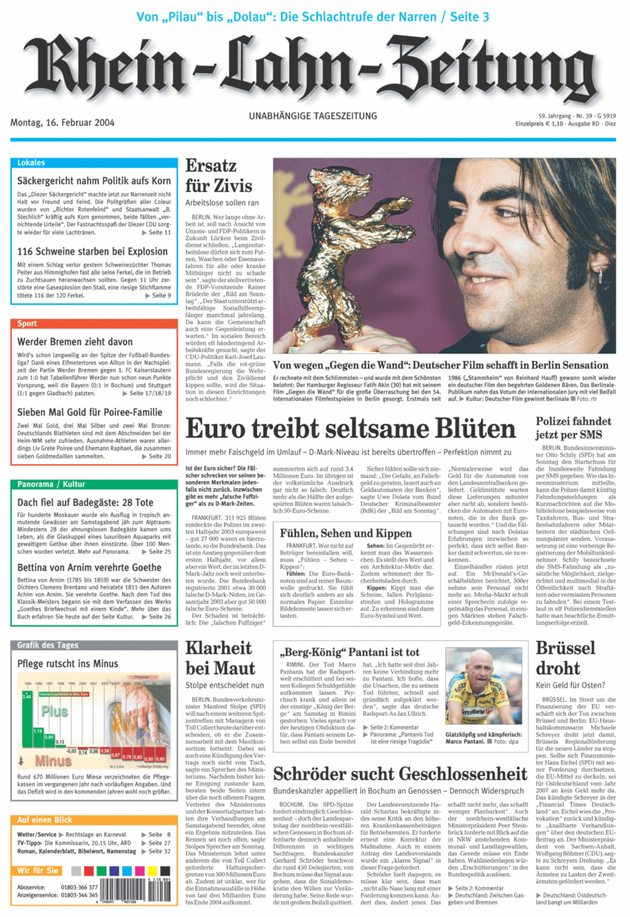 Rhein-Lahn-Zeitung Diez (Archiv) vom Montag, 16.02.2004