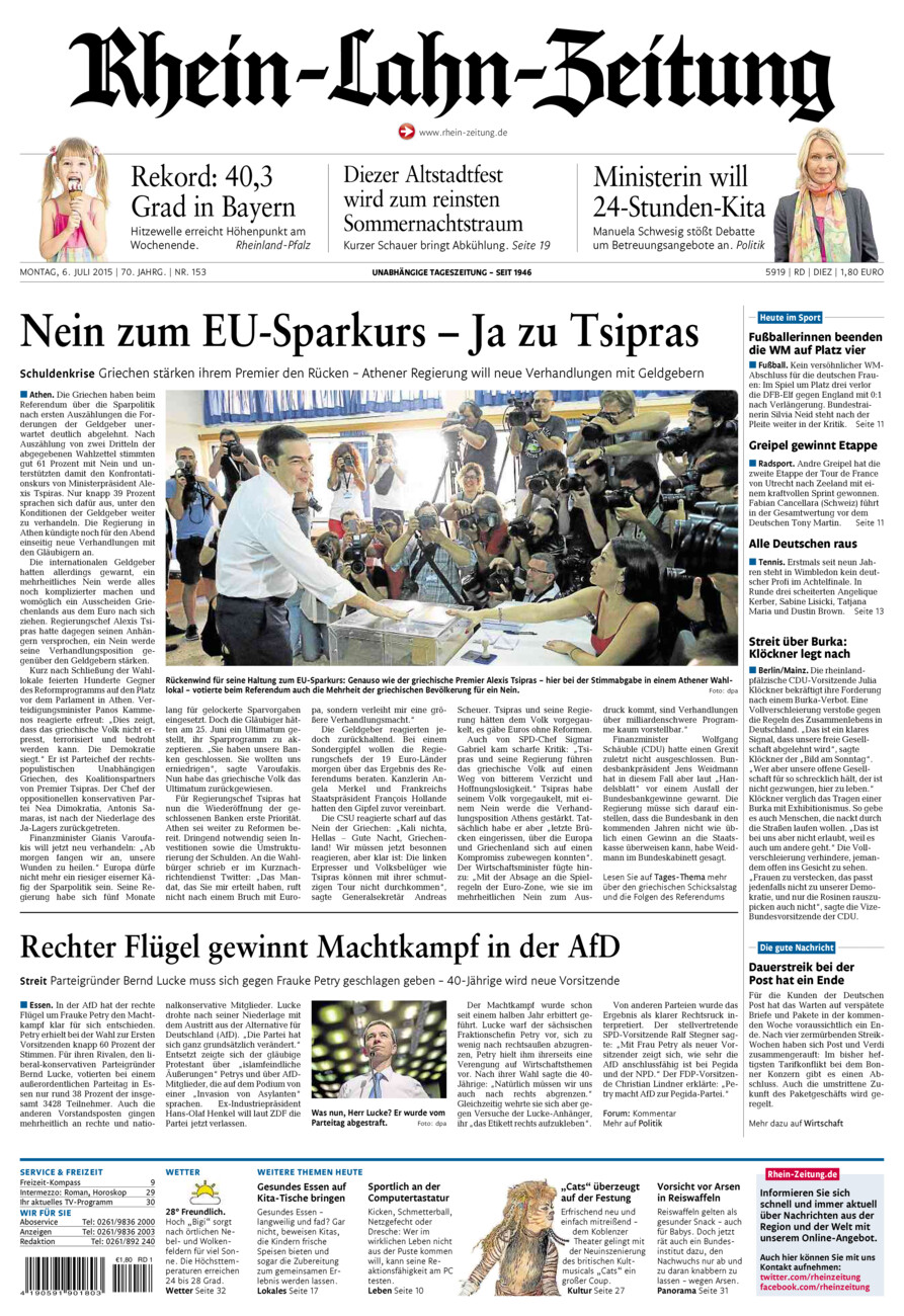 Rhein-Lahn-Zeitung Diez (Archiv) vom Montag, 06.07.2015