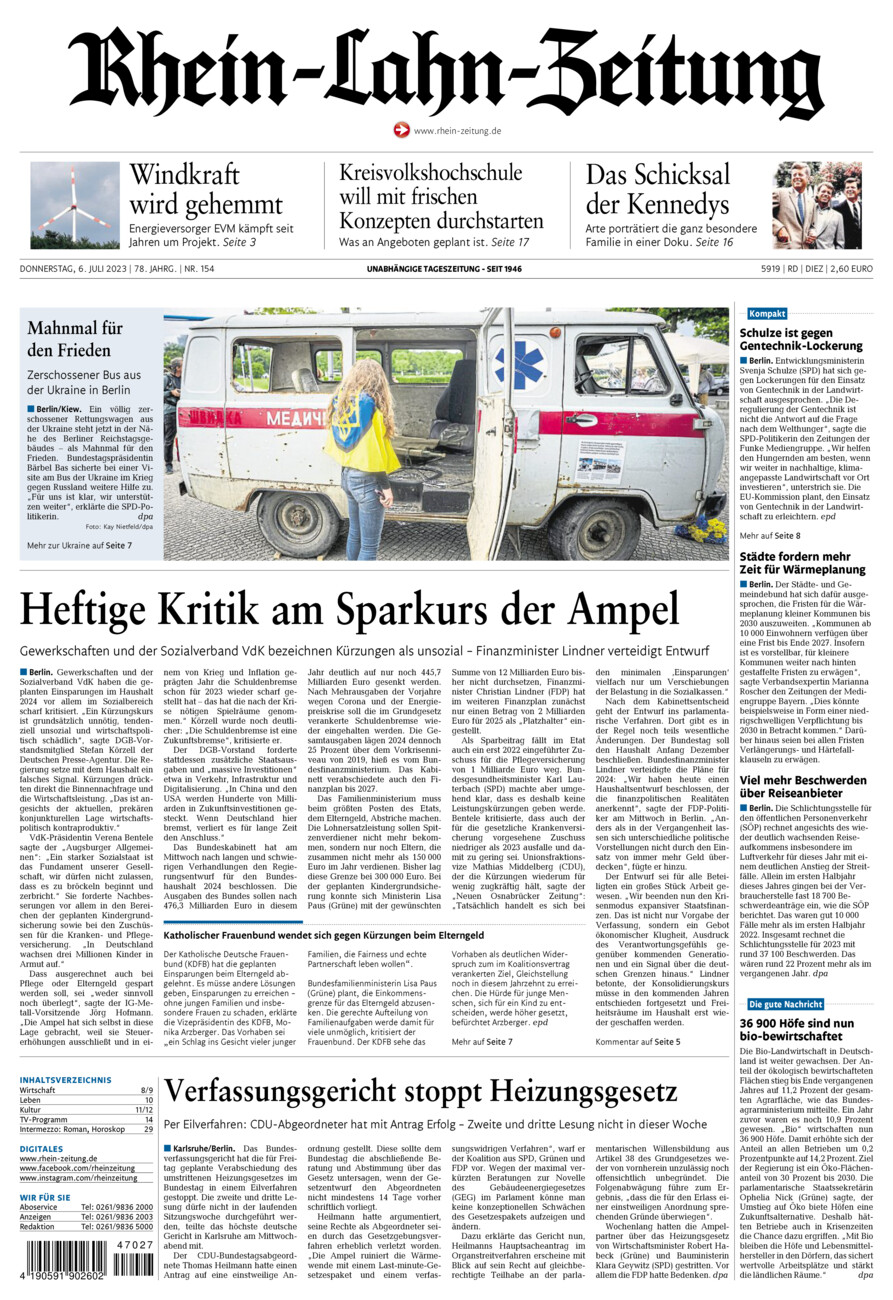 Rhein-Lahn-Zeitung Diez (Archiv) vom Donnerstag, 06.07.2023
