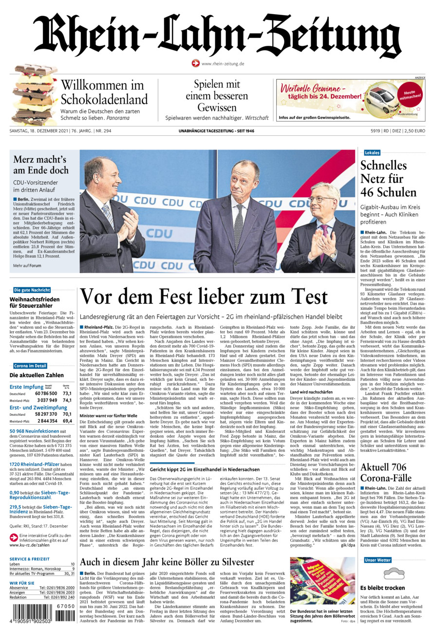 Rhein-Lahn-Zeitung Diez (Archiv) vom Samstag, 18.12.2021