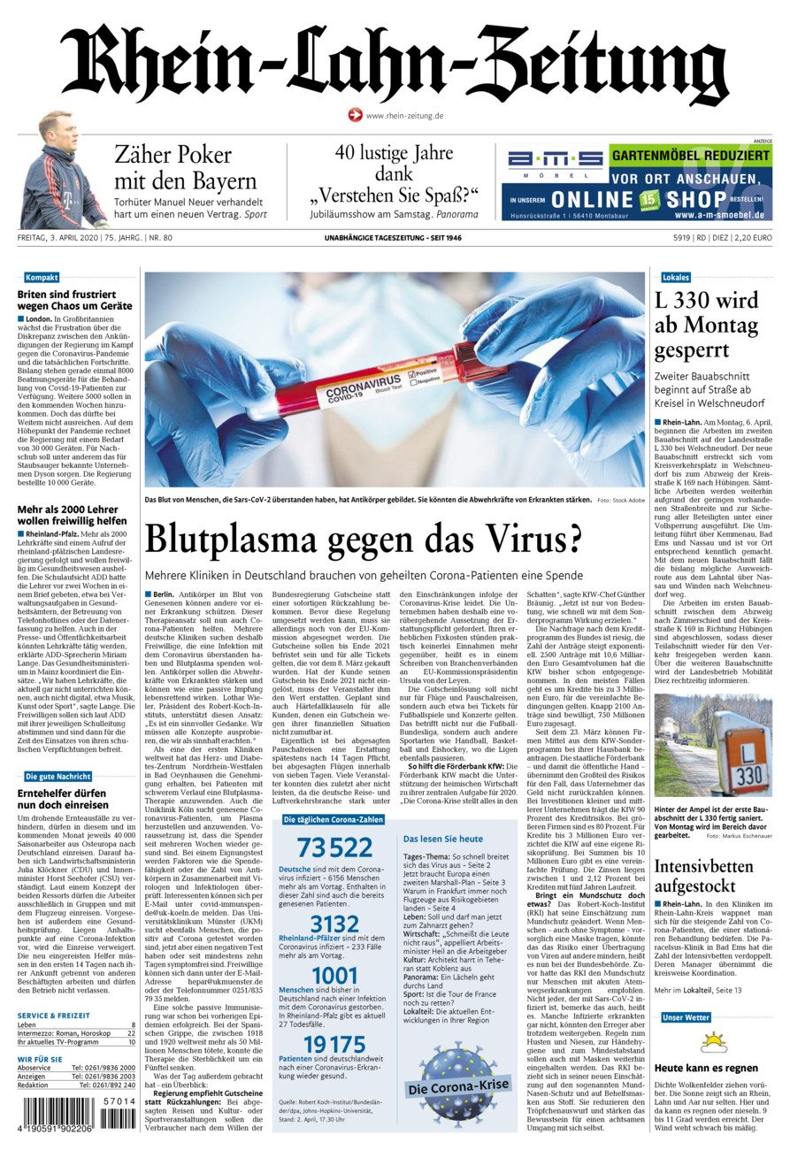 Rhein-Lahn-Zeitung Diez (Archiv) vom Freitag, 03.04.2020
