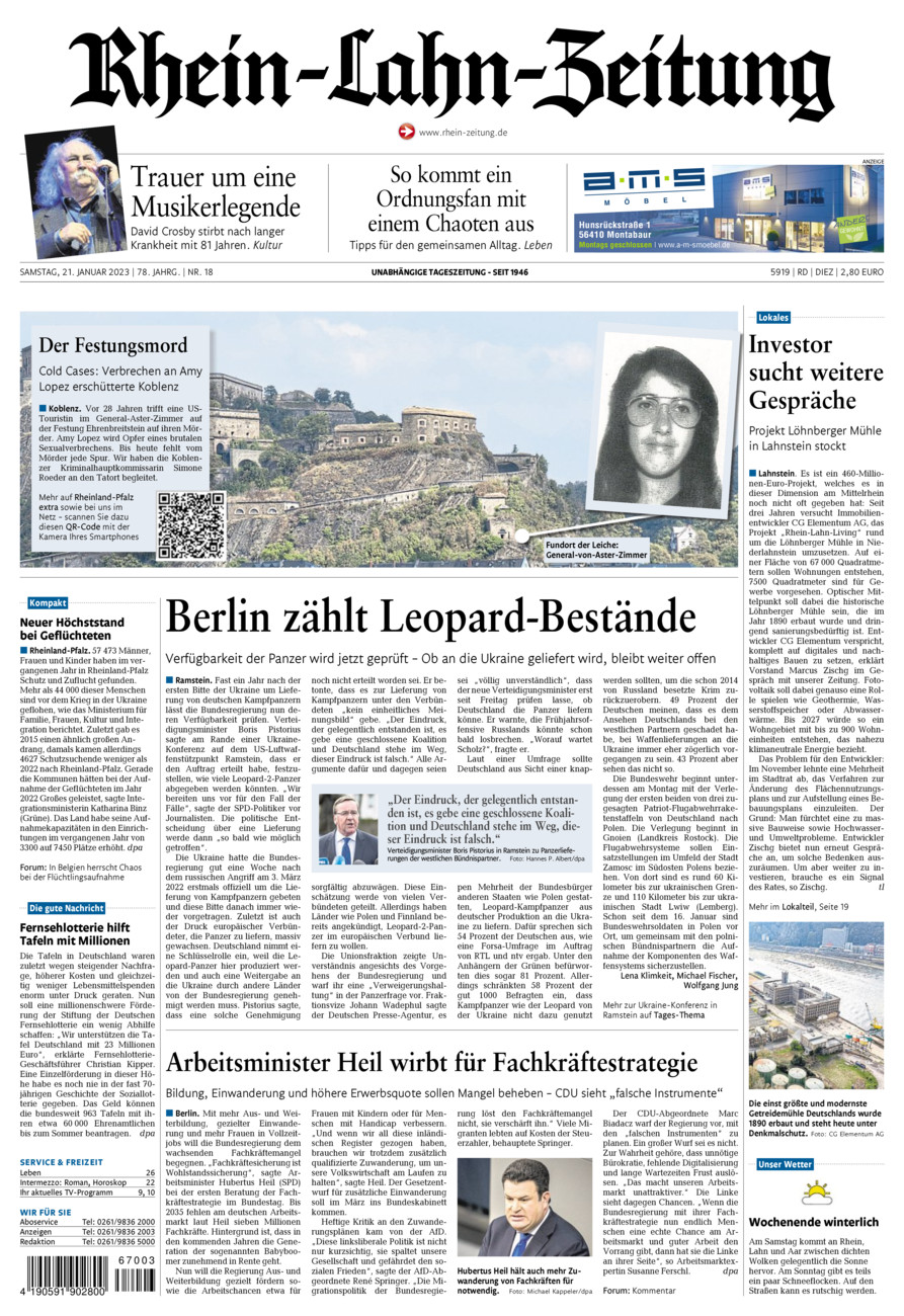 Rhein-Lahn-Zeitung Diez (Archiv) vom Samstag, 21.01.2023