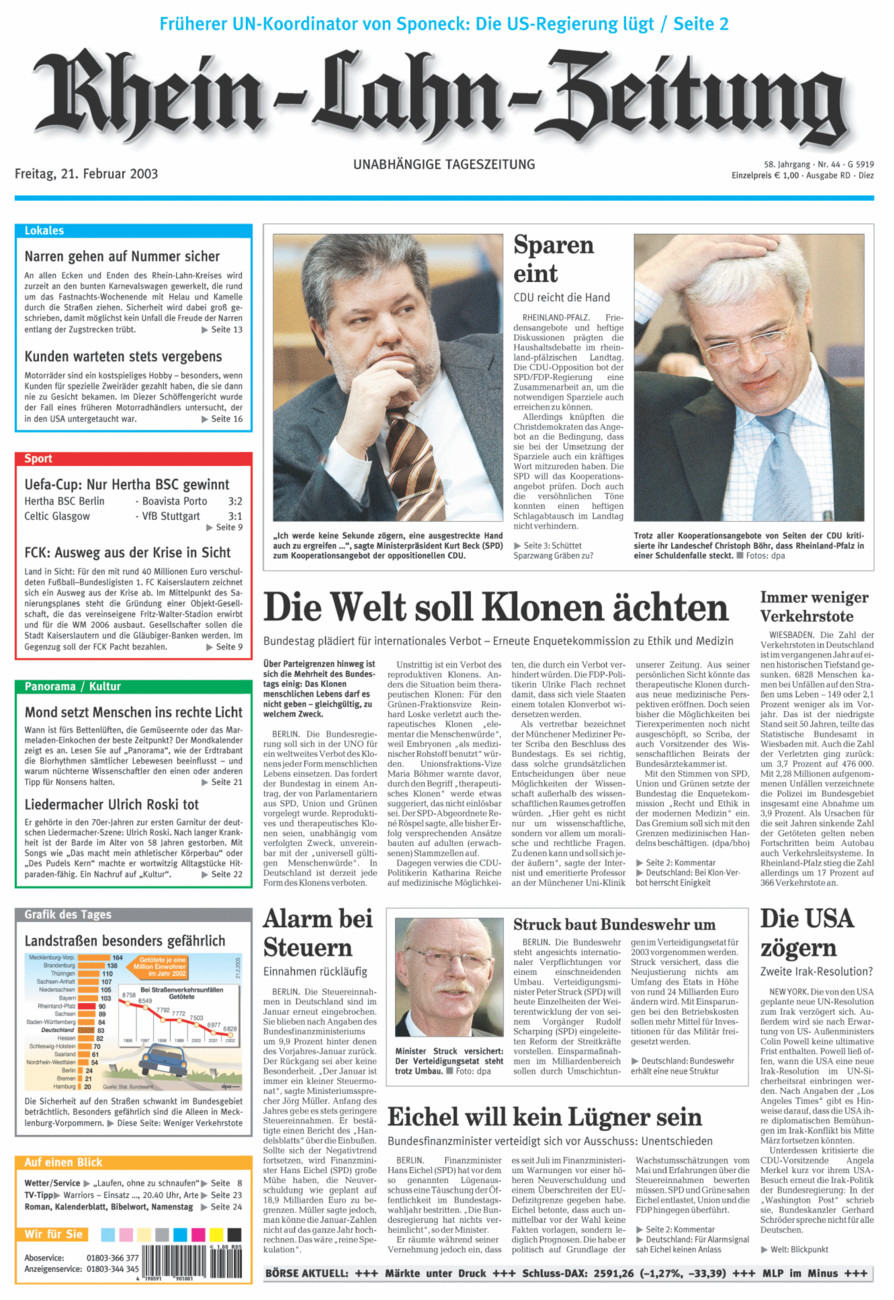 Rhein-Lahn-Zeitung Diez (Archiv) vom Freitag, 21.02.2003