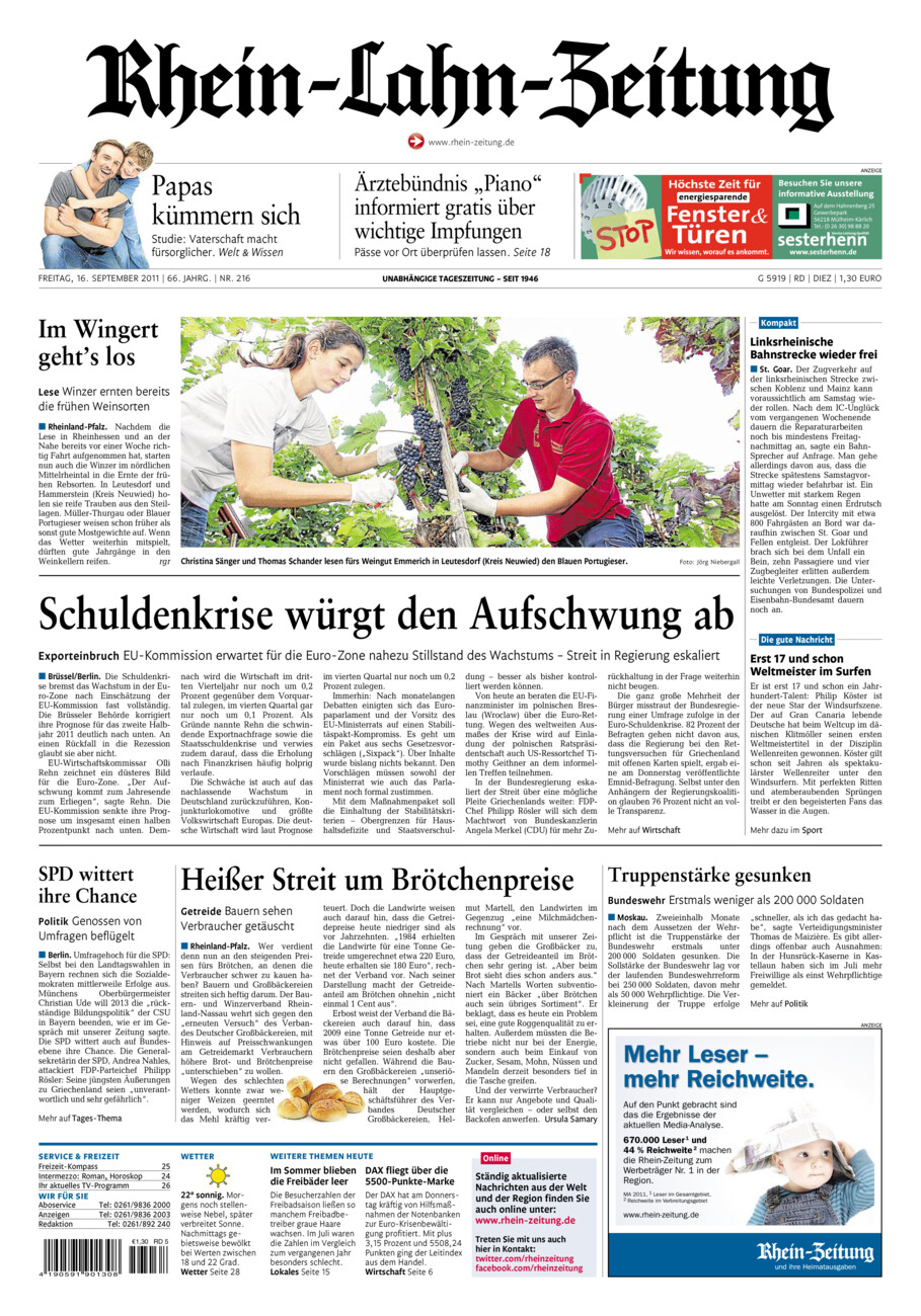 Rhein-Lahn-Zeitung Diez (Archiv) vom Freitag, 16.09.2011