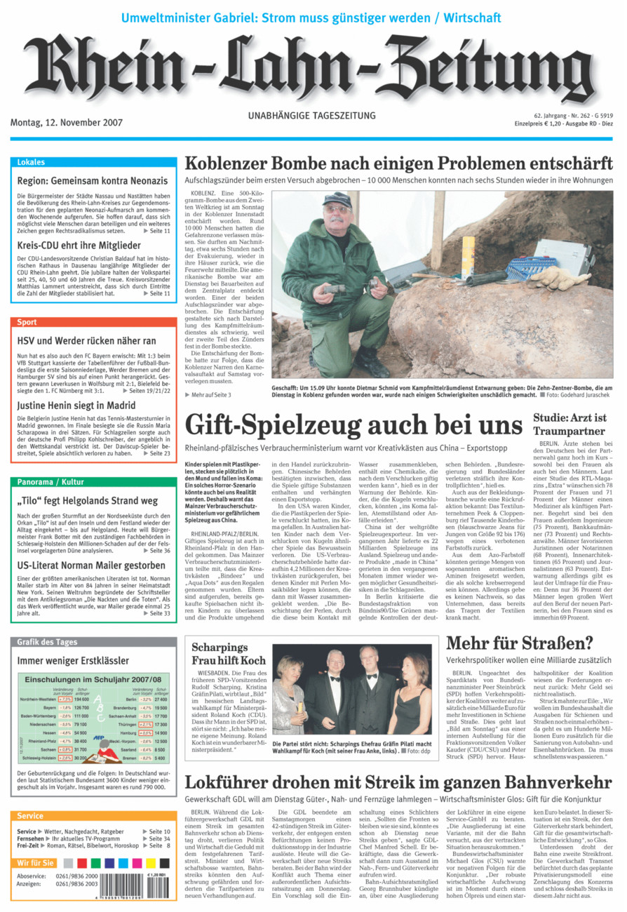 Rhein-Lahn-Zeitung Diez (Archiv) vom Montag, 12.11.2007
