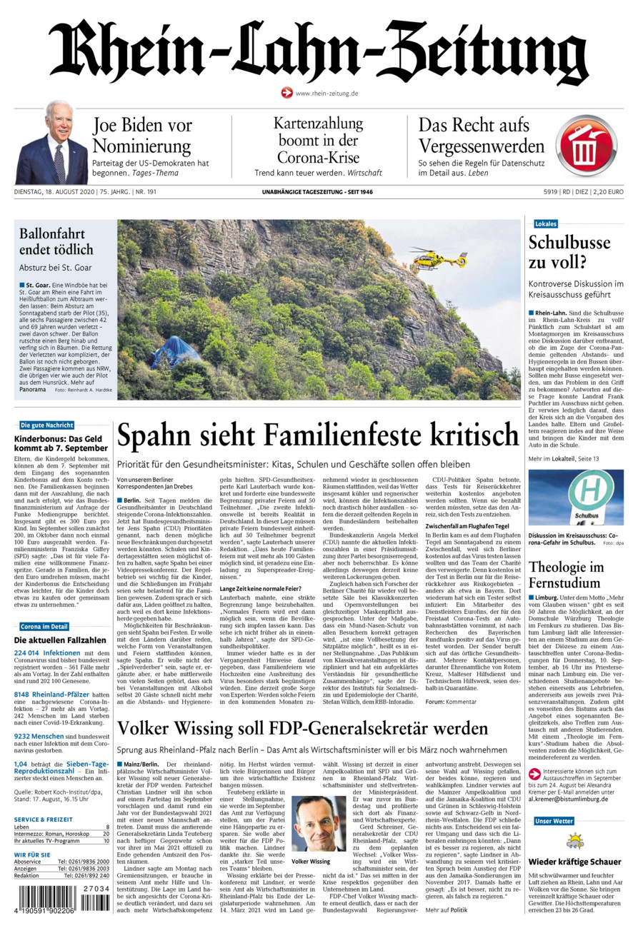 Rhein-Lahn-Zeitung Diez (Archiv) vom Dienstag, 18.08.2020