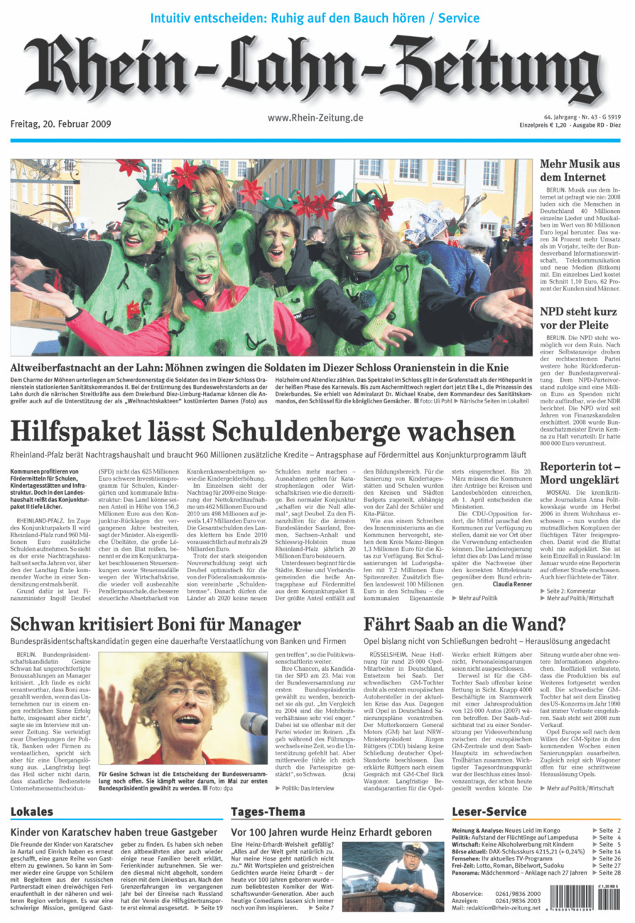 Rhein-Lahn-Zeitung Diez (Archiv) vom Freitag, 20.02.2009