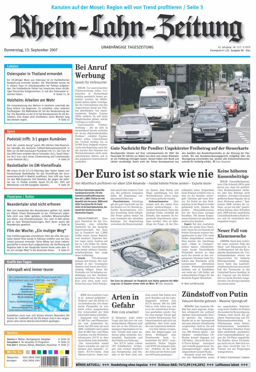 Rhein-Lahn-Zeitung Diez (Archiv) vom Donnerstag, 13.09.2007