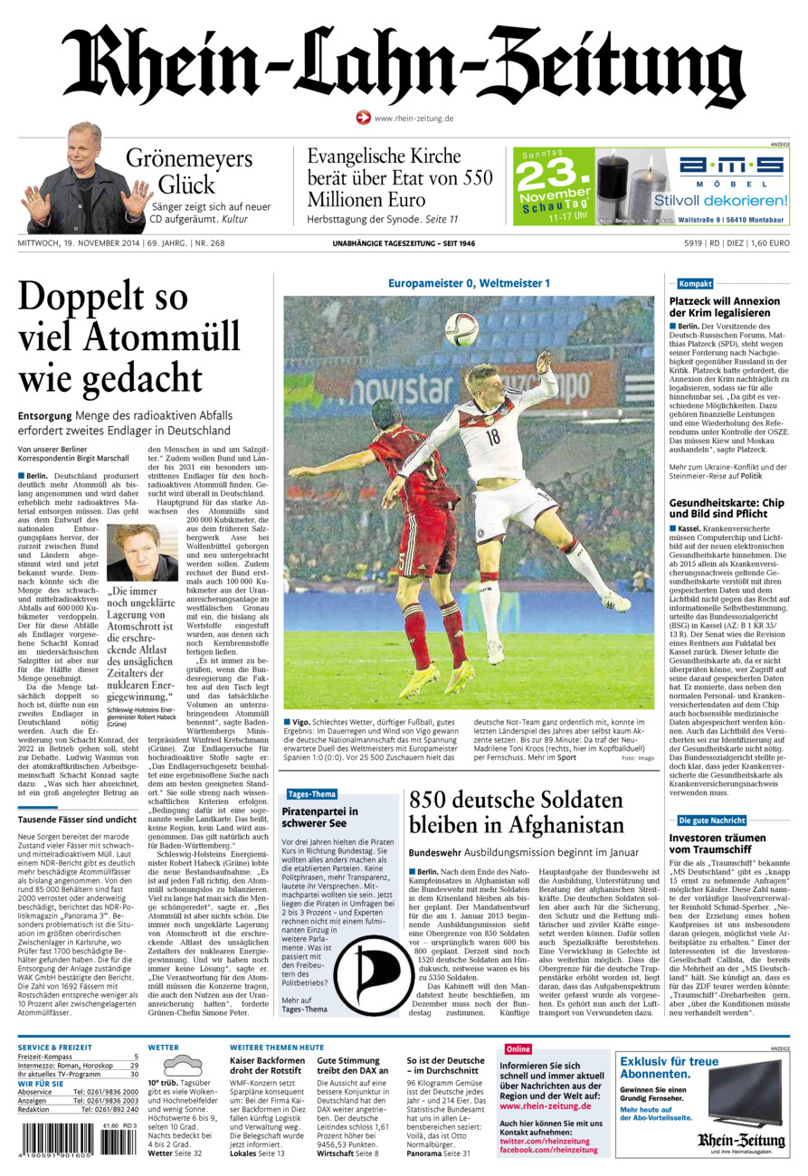 Rhein-Lahn-Zeitung Diez (Archiv) vom Mittwoch, 19.11.2014