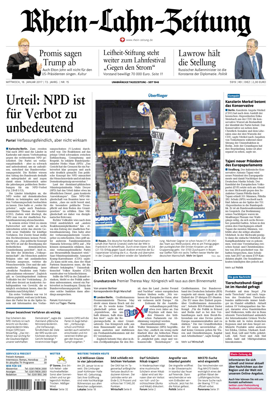Rhein-Lahn-Zeitung Diez (Archiv) vom Mittwoch, 18.01.2017