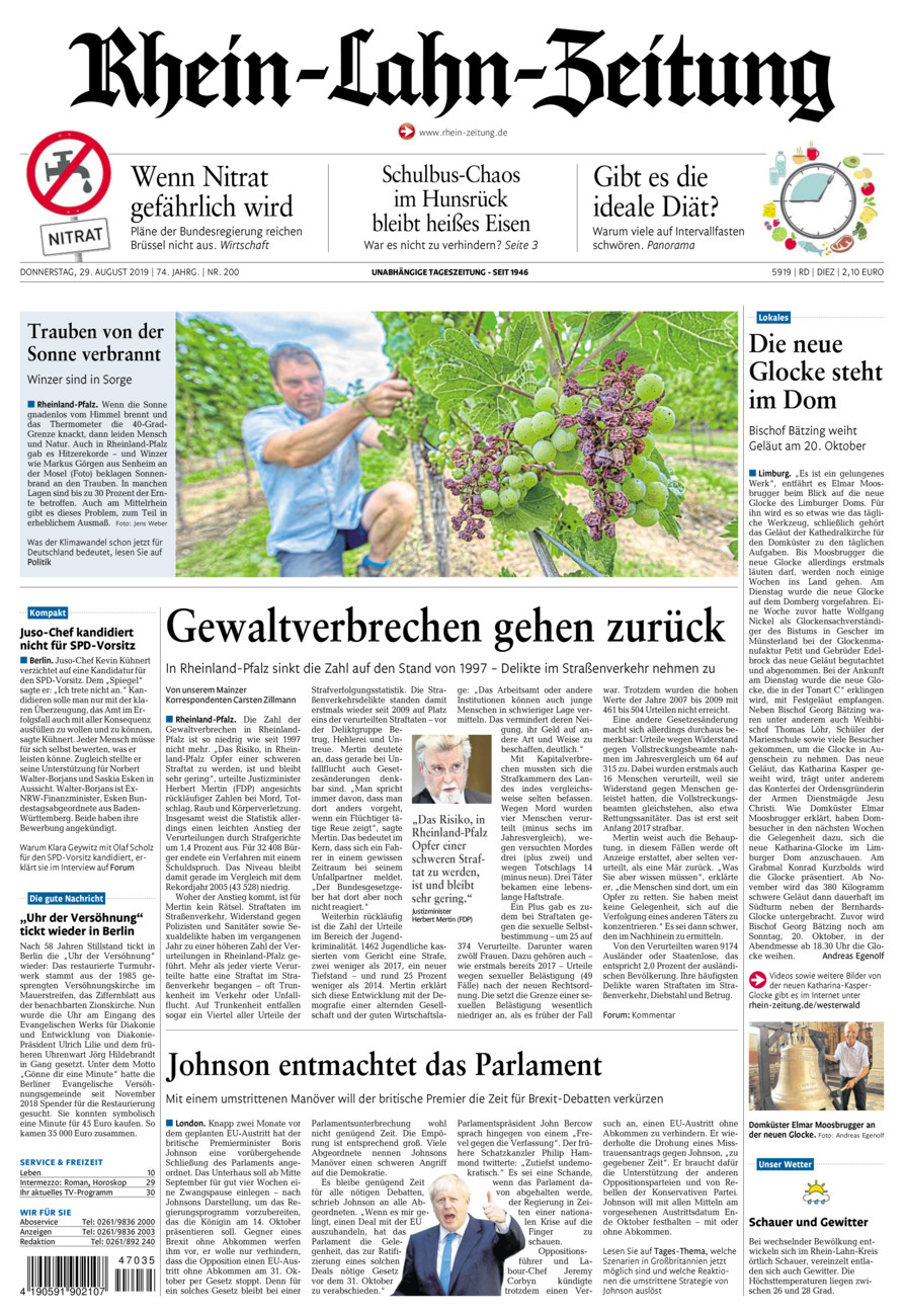 Rhein-Lahn-Zeitung Diez (Archiv) vom Donnerstag, 29.08.2019