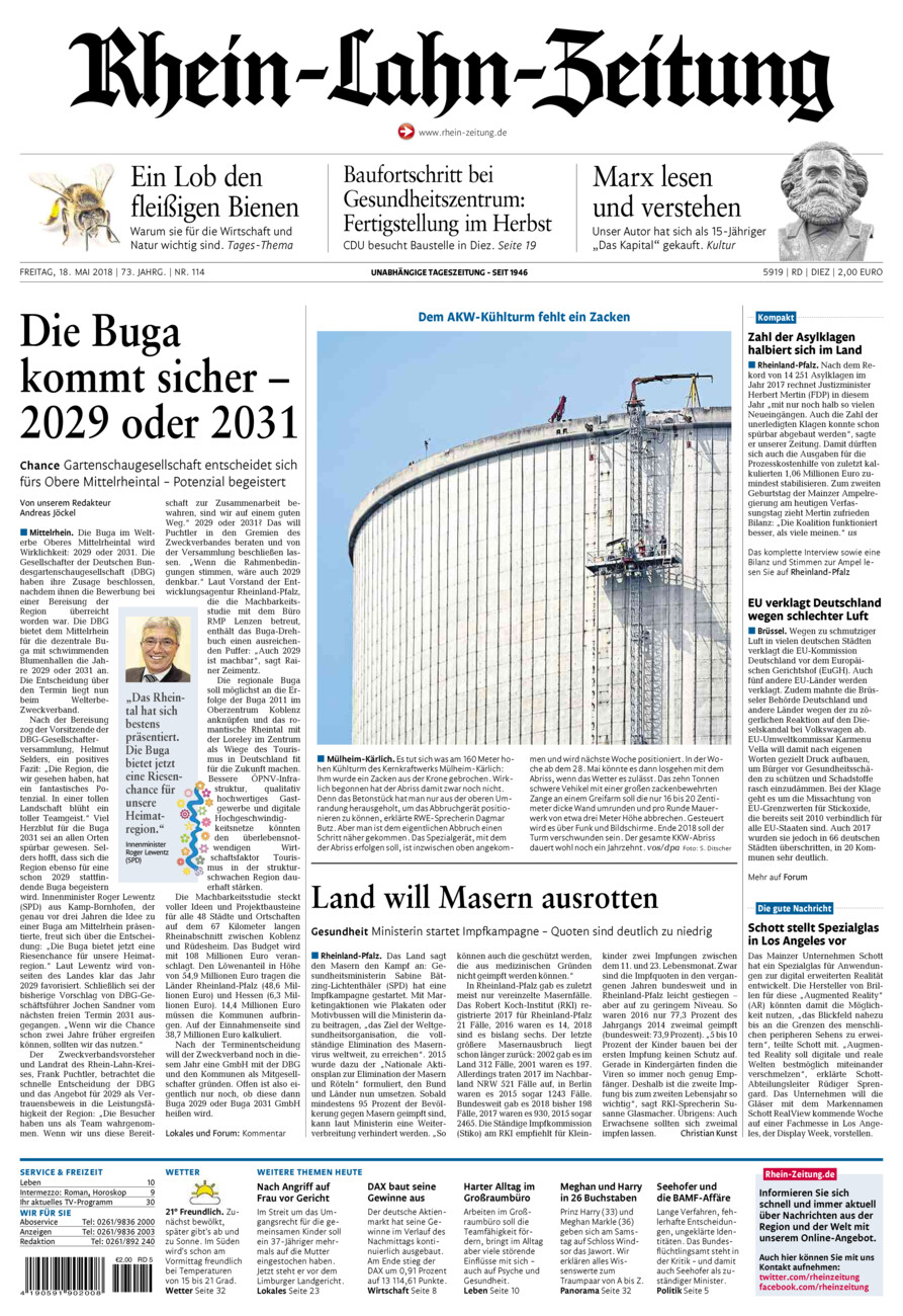 Rhein-Lahn-Zeitung Diez (Archiv) vom Freitag, 18.05.2018