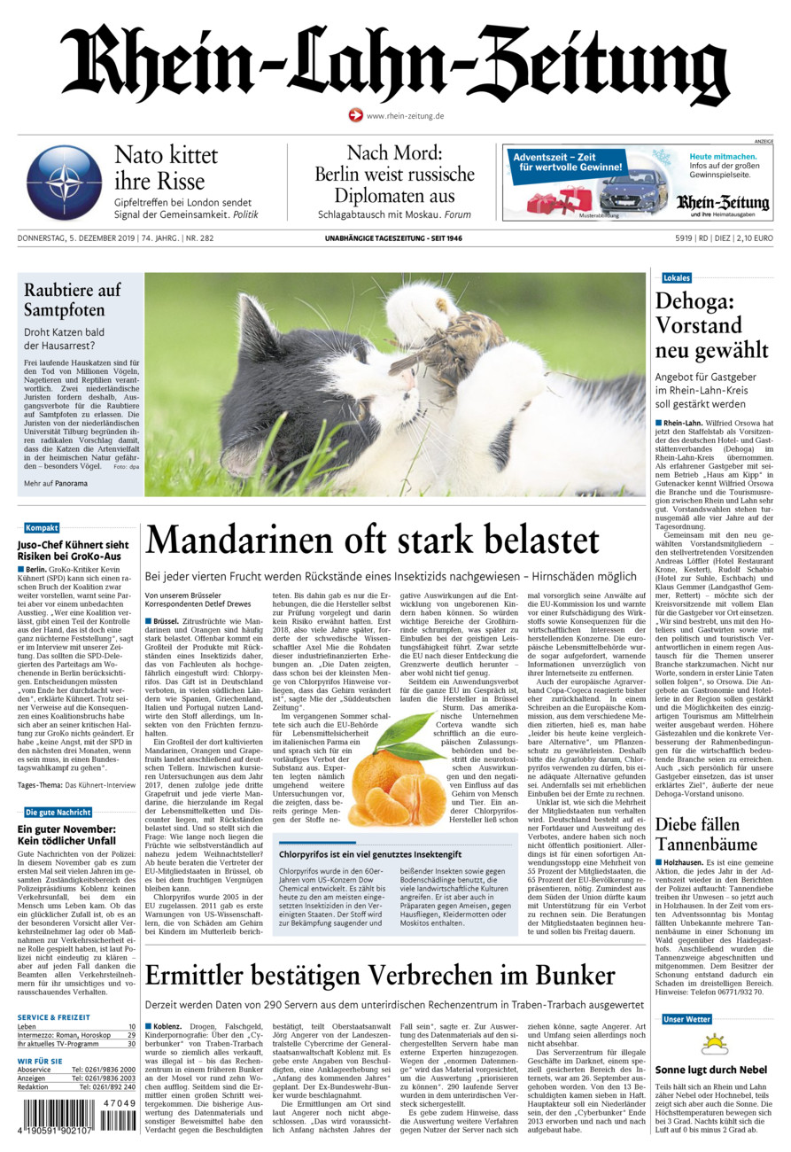 Rhein-Lahn-Zeitung Diez (Archiv) vom Donnerstag, 05.12.2019