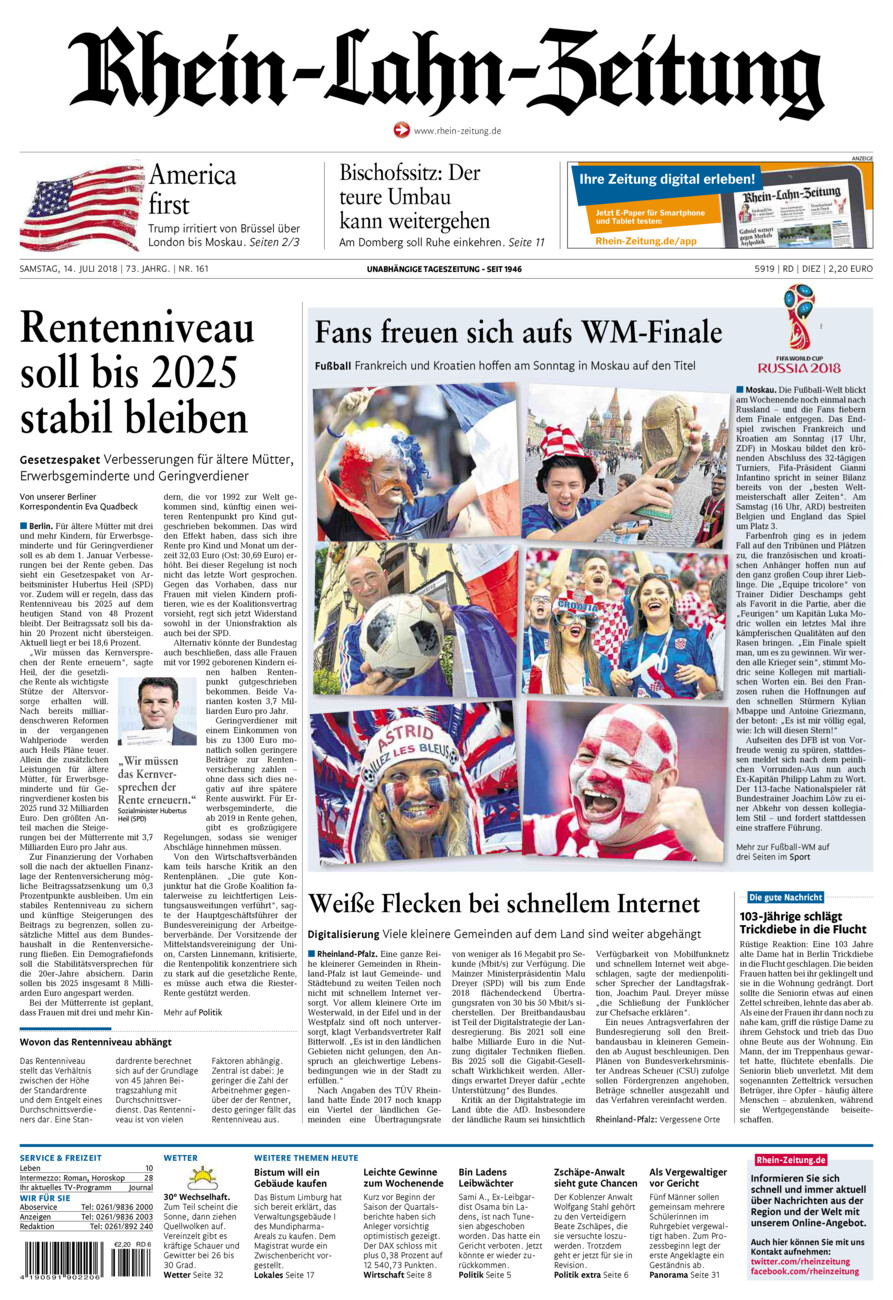 Rhein-Lahn-Zeitung Diez (Archiv) vom Samstag, 14.07.2018