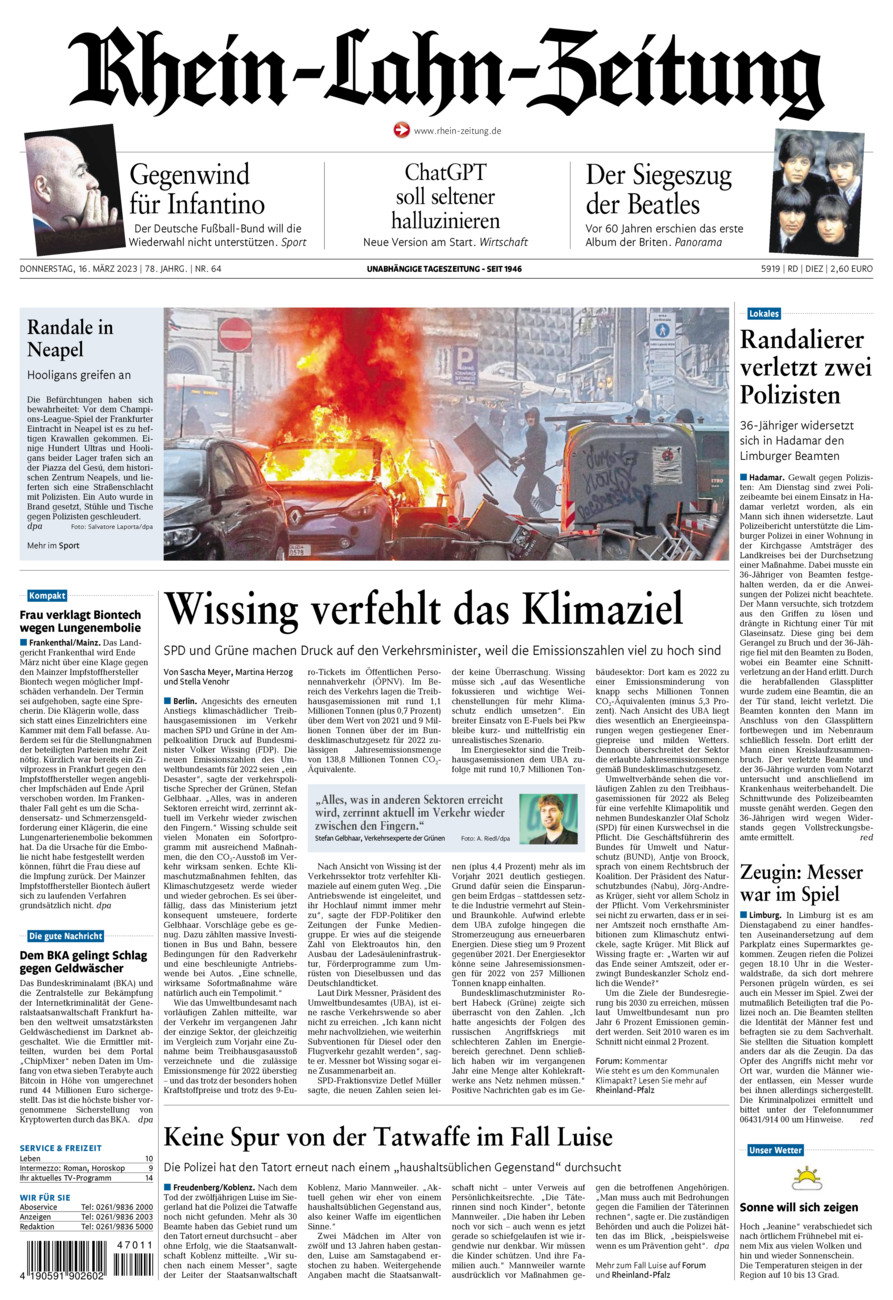 Rhein-Lahn-Zeitung Diez (Archiv) vom Donnerstag, 16.03.2023