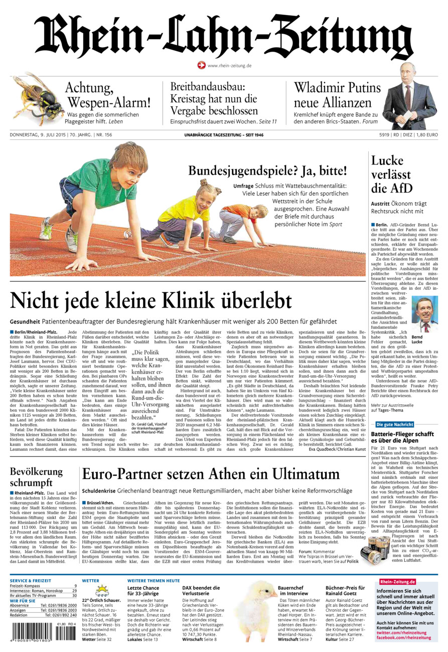 Rhein-Lahn-Zeitung Diez (Archiv) vom Donnerstag, 09.07.2015