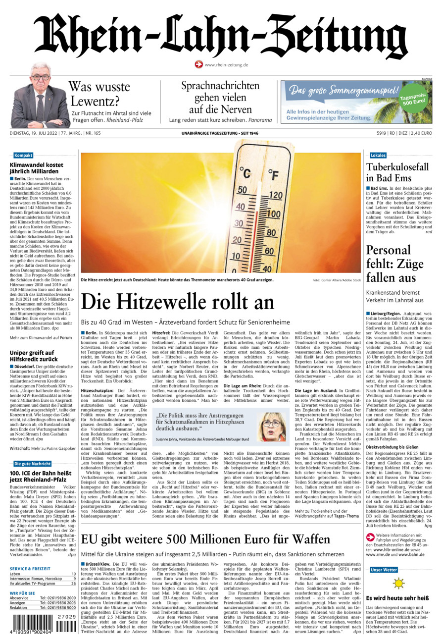Rhein-Lahn-Zeitung Diez (Archiv) vom Dienstag, 19.07.2022