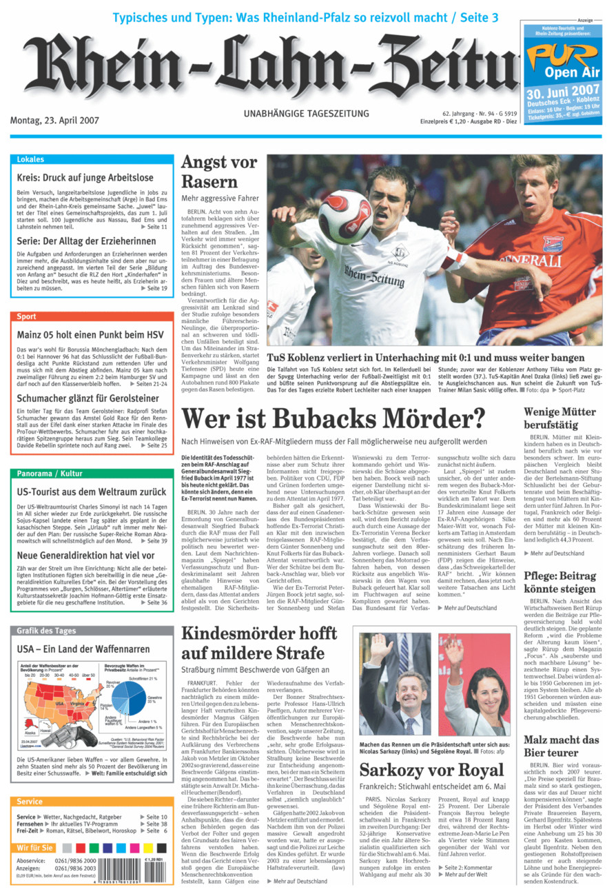 Rhein-Lahn-Zeitung Diez (Archiv) vom Montag, 23.04.2007