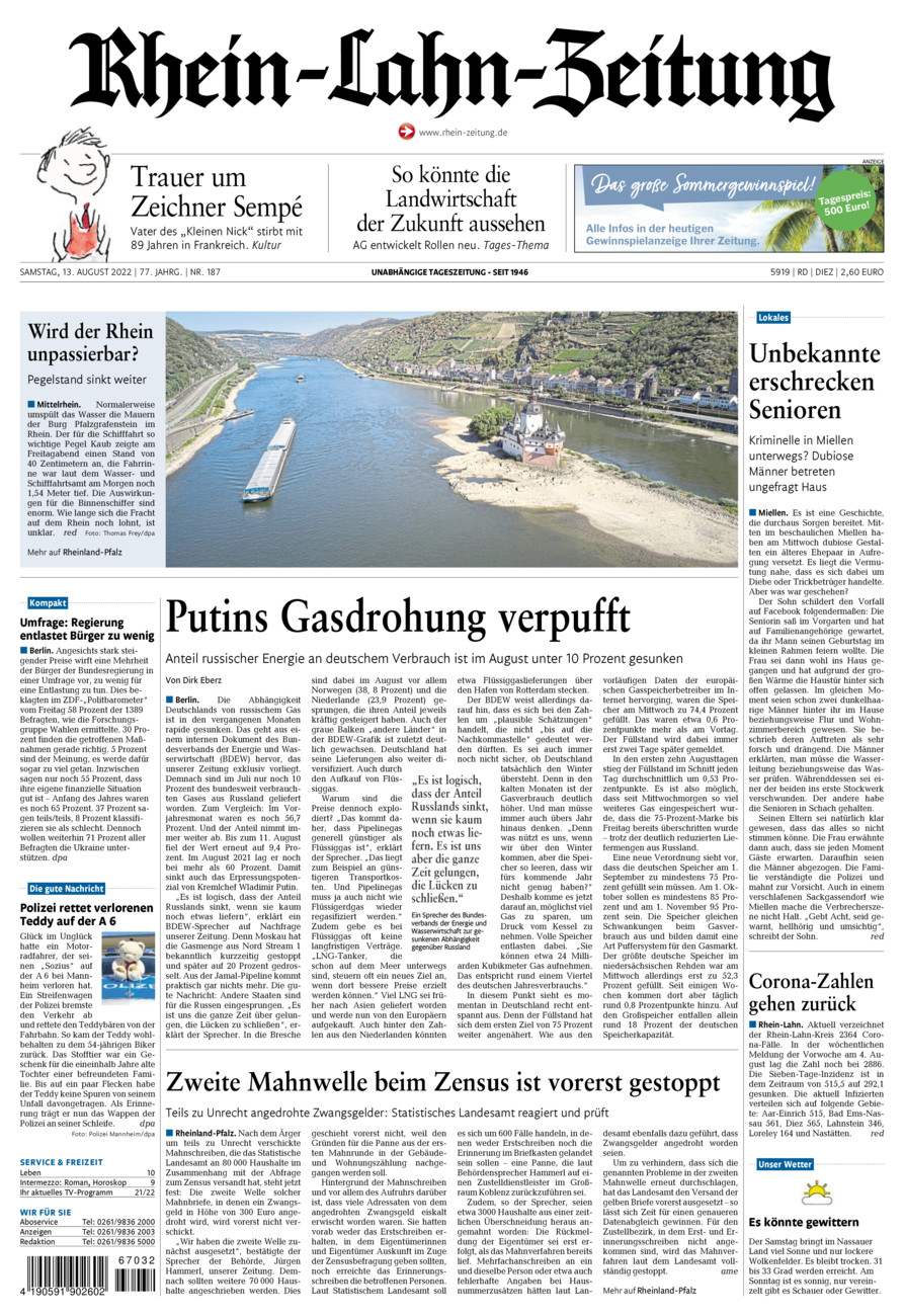 Rhein-Lahn-Zeitung Diez (Archiv) vom Samstag, 13.08.2022