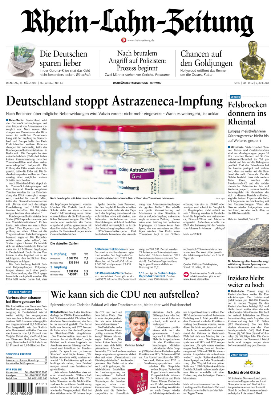 Rhein-Lahn-Zeitung Diez (Archiv) vom Dienstag, 16.03.2021