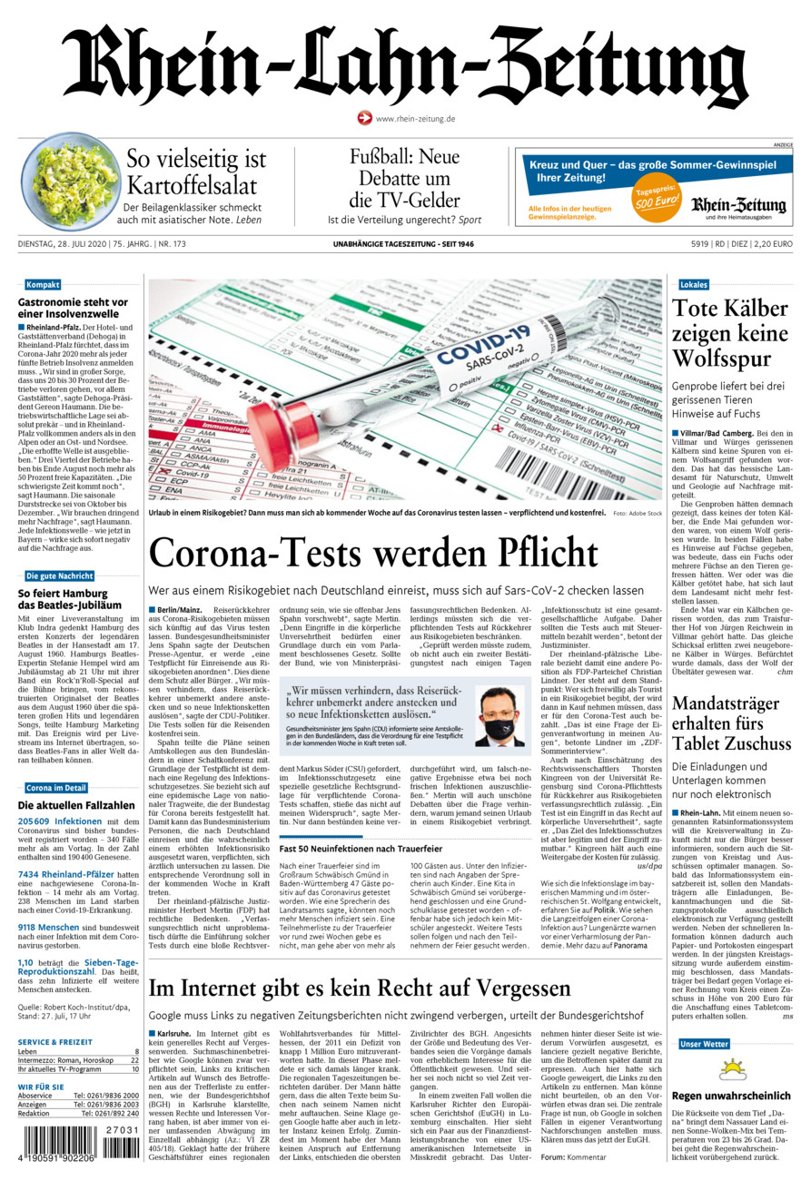 Rhein-Lahn-Zeitung Diez (Archiv) vom Dienstag, 28.07.2020