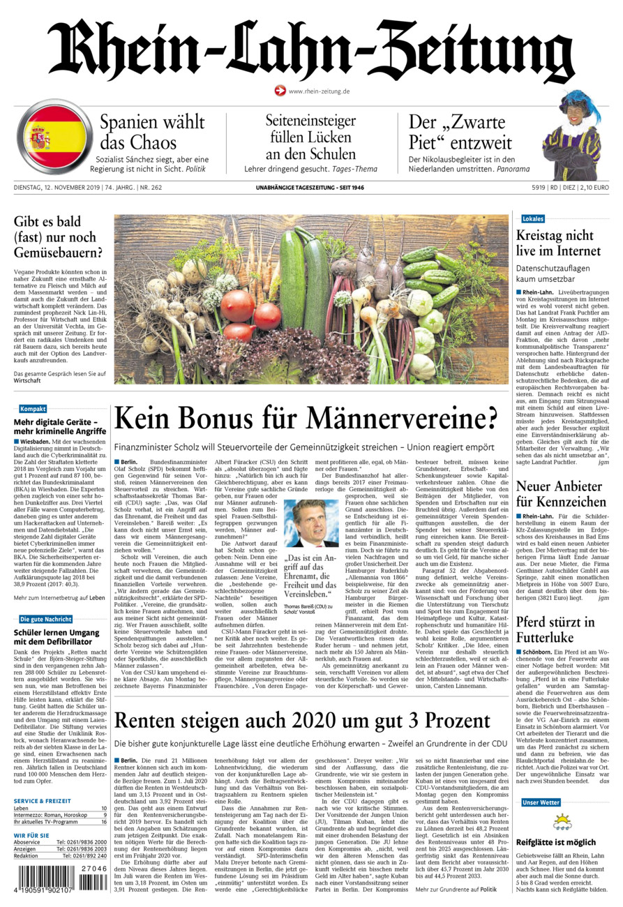 Rhein-Lahn-Zeitung Diez (Archiv) vom Dienstag, 12.11.2019