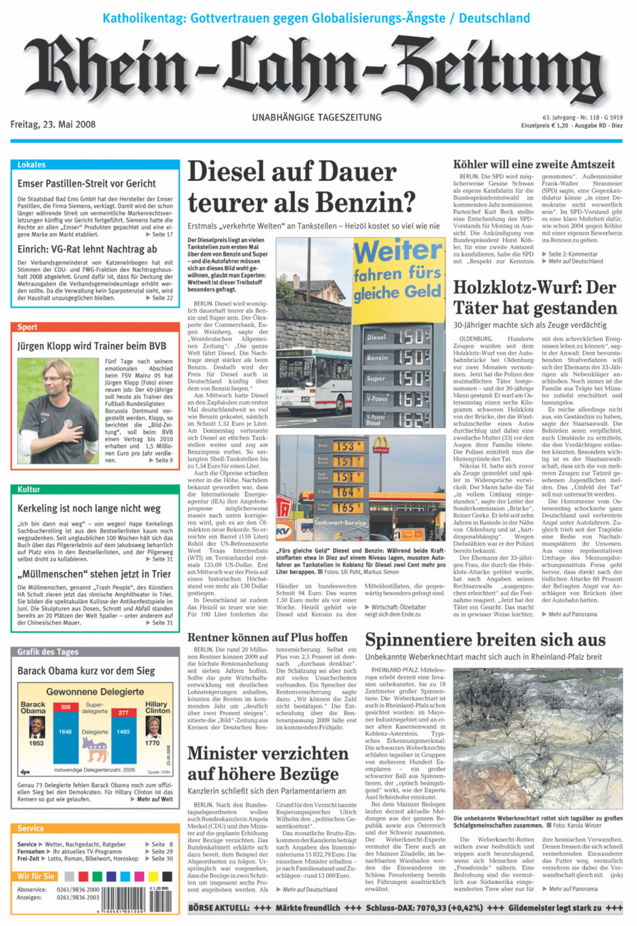 Rhein-Lahn-Zeitung Diez (Archiv) vom Freitag, 23.05.2008