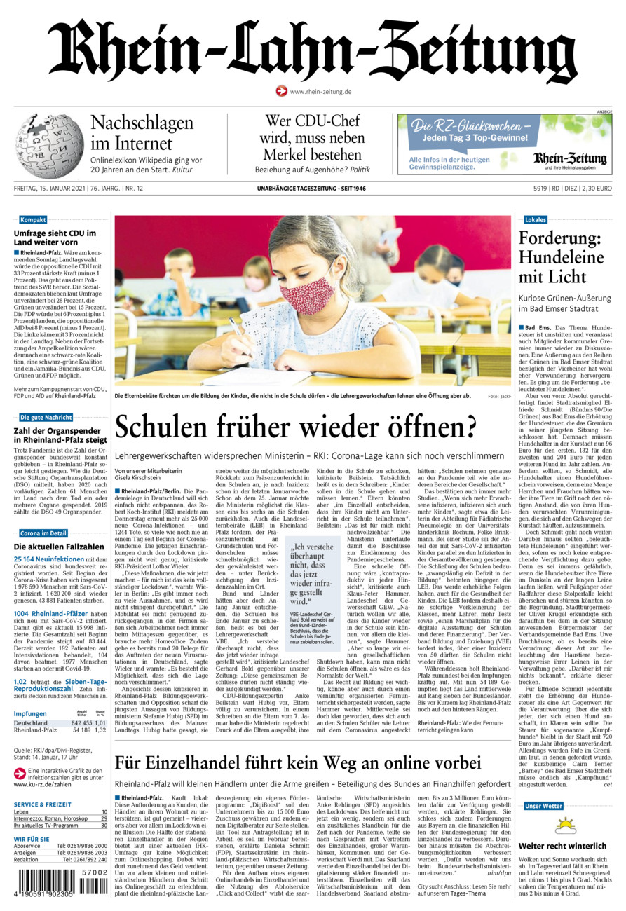 Rhein-Lahn-Zeitung Diez (Archiv) vom Freitag, 15.01.2021