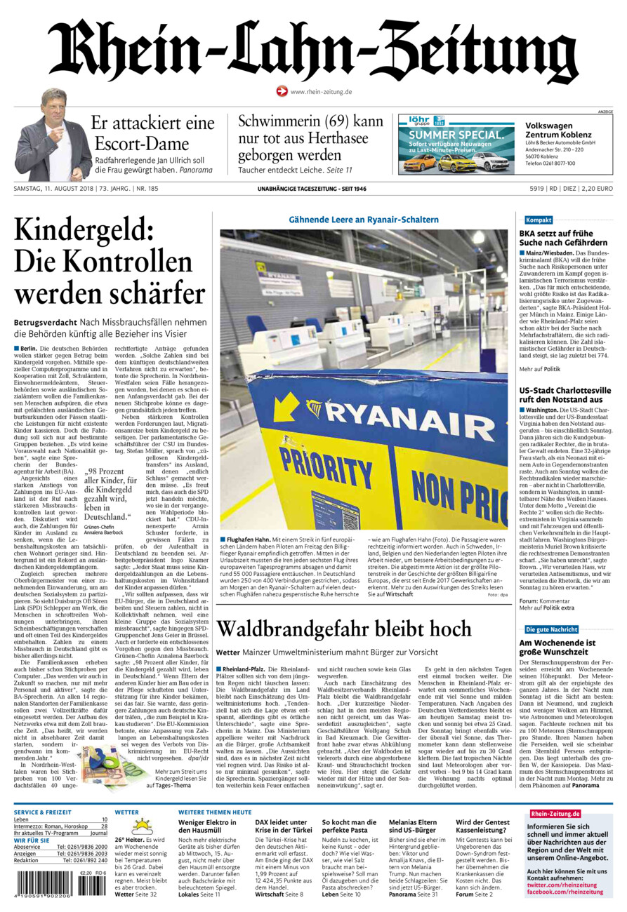 Rhein-Lahn-Zeitung Diez (Archiv) vom Samstag, 11.08.2018